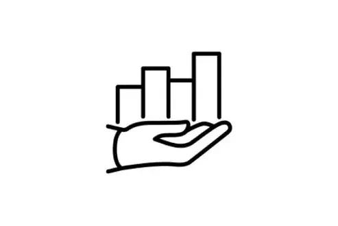 Hand holding a growing bar chart icon.